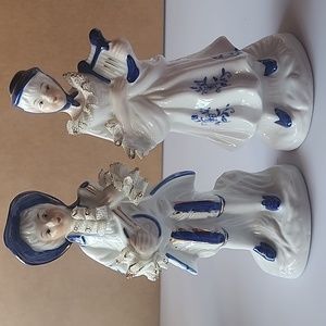 Set of 2 Handgemalt, Blue and White Porcelain Figurines. Germany
